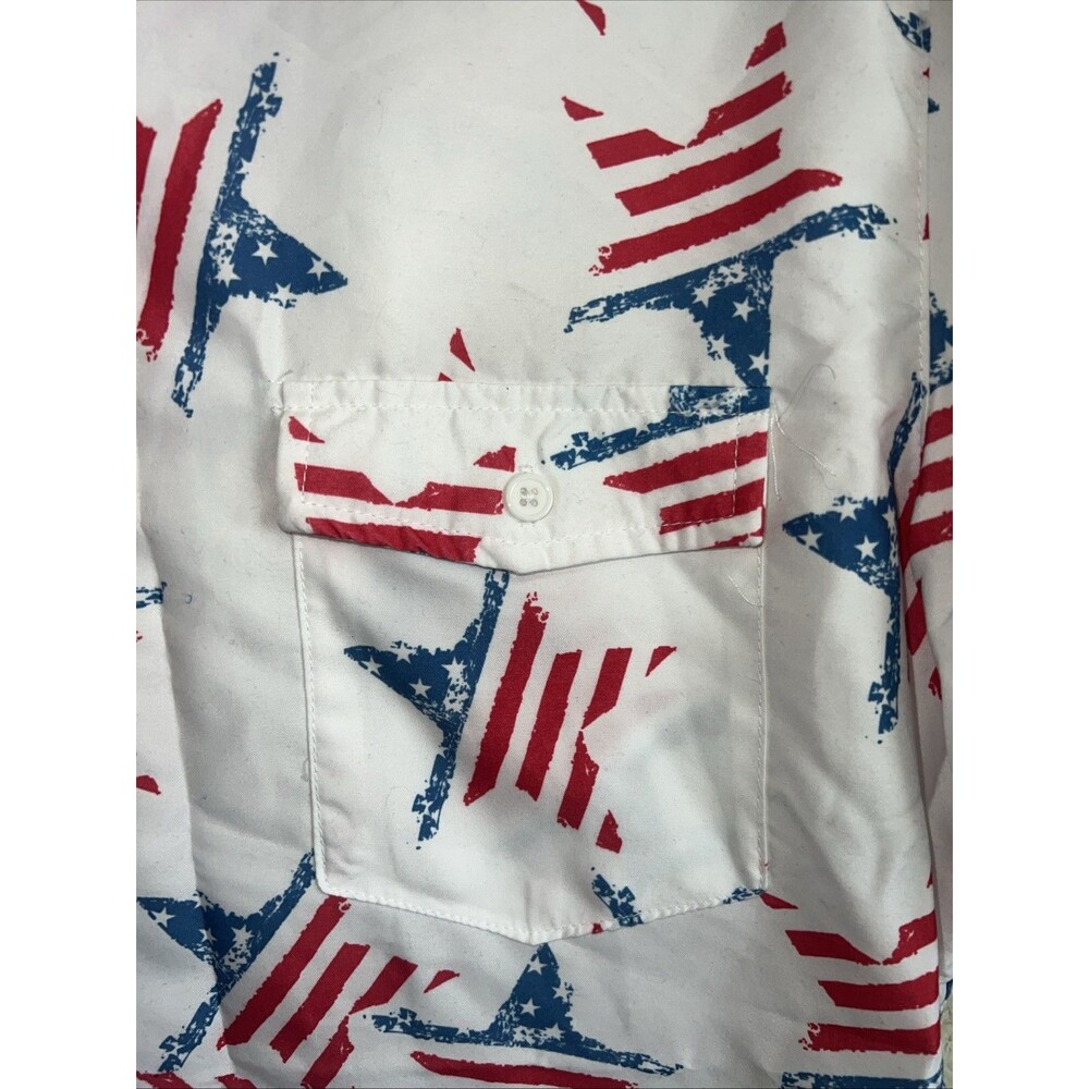 Free Planet Stars America Patriotic Button Up Shirt US Flag Rodeo Country Men M - Picture 2 of 5